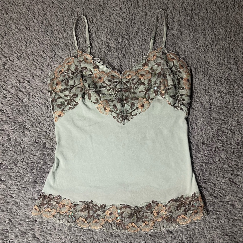 Y2K Vintage Express Lace Overlay Camisole in Cream and Brown